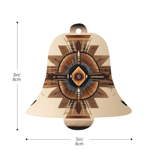 Native American Painting Wooden Ornaments Bell Shape 6 PCS - Holiday Hanging Decorations for Home and Party Decor