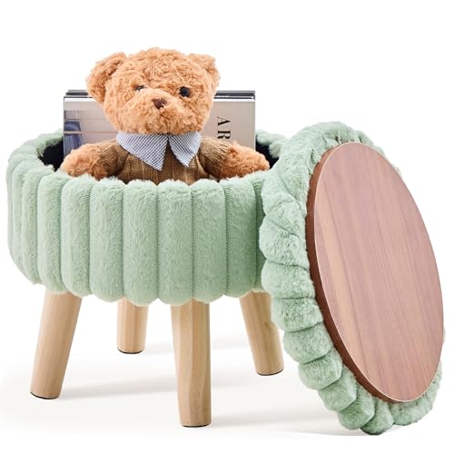 Wimarsbon Round Storage Ottoman,Footstool with Padded Seat and Wood Legs