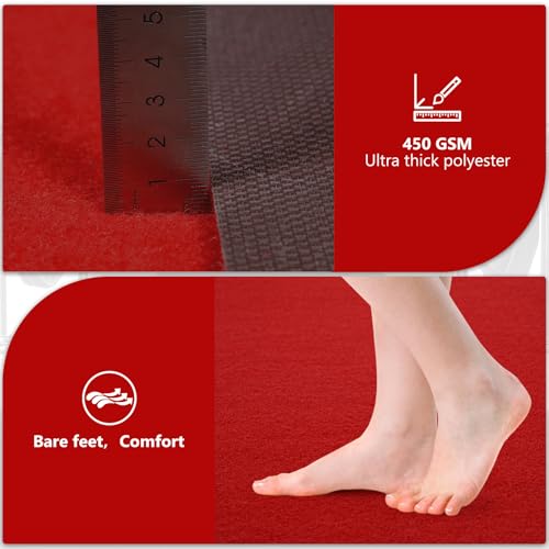 PBHEPJ 3ft x 20ft Extra Thick Red Carpet Runner for Party & Hollywood, Festival Celebration, Wedding, Graduation Ceremony, Award Ceremony, VIP Reception, Heavy-Duty, Non-Slip TPR Rubber