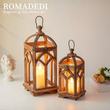 Romadedi Farmhouse Wood Candle Lantern Decorative 12"/16", Set of 2, Brown