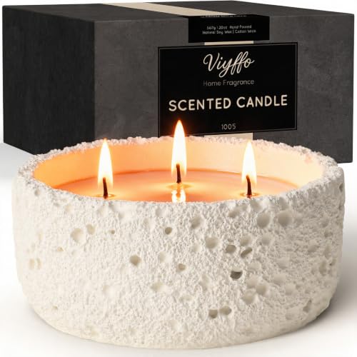 Viyffo 20oz Large Fall Decorative Candle - Vanilla Dreamscape, 3 Wick Soy Candle for Women, Matte Ivory Ceramic Jar Perfect for Luxury Home Fragrance, Elegant Room Decor & Premium Holiday Gift