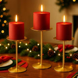 Gold Pillar Candle Holders, Reversible Set of 3