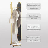 Decorative Full-Length Mirror Hanger Integrated Rotating Dressing Household Simple Vertical Cloakroom Movable Floor-Standing for Living Room(Black)