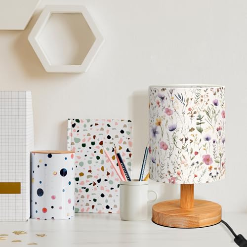 Wildflower Kids Table Lamp for Bedroom Kids Bedside Lamp with Linen Wooden Nightstand Cartoon Nursery Lampshade for Girls Boys Living Room