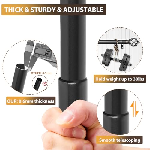 KAMANINA Double Curtain Rod 72 to 144 Inches(6-12 Feet), Black Heavy Duty Curtain Rods for Windows 66 to 120 Inches, 7/8 Inch Drapery Rod with Twisted Cage Finials