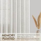 MIULEE 96 Inches Long Pinch Pleated Natural Linen Curtains 2 Panels Set for Bedroom Living Room, Viral Pleat Semi Sheer Drapes Light Filtering Textured Sheer Curtains with Hooks Floor to Ceiling