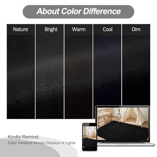 Vasofe Black Area Rugs for Living Room Bedroom, 4x6 Modern Thickened Memory-Foam Throw Carpet, Super Soft Kids Boys Girls Rug, Non-Slip Washable Carpets for Dorm Nursery Classroom Office Decor
