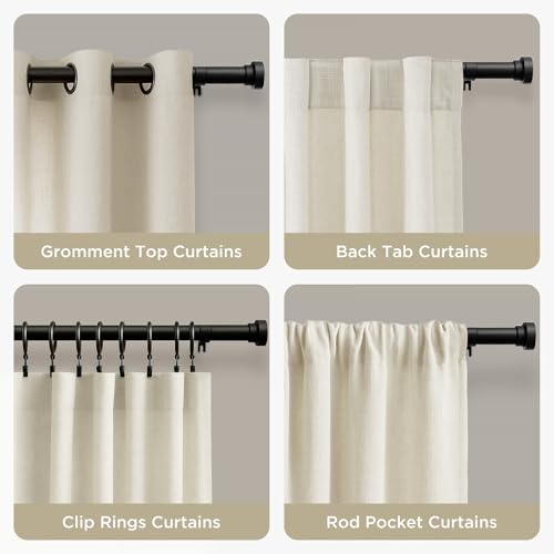 Joydeco Curtain Rods for Windows, Adjustable Black Curtain Rods 16 to 120 inches, 1 inch Diameter Heavy Duty Decorative Window Single Rod Set with Aluminium Finials