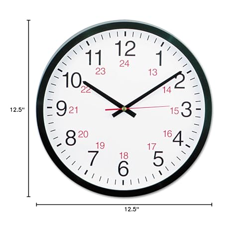 Universal 10441 - 24-Hour Round Wall Clock, 12.5in, Black