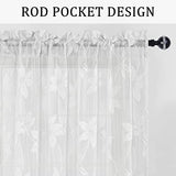 DWCN White Floral Lace Sheer Curtains - Rod Pocket Window Voile Sheer Drapes for Bedroom Kitchen Short Curtains 52 x 45 inch Length, Set of 2 Curtain Panels