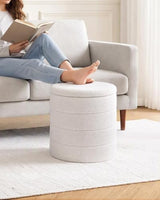 B FSOBEIIALEO Folding Storage Ottoman, Round Sherpa Ottomans, Cream White