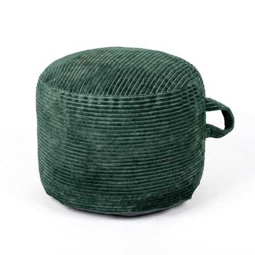 ele ELEOPTIO Round Stuffed Pouf Ottoman Corduroy Poufs with Foam Chunk Filling Pouf Foot Stool Storage Ottoman, 20 X 15 Floor Poufs Foot Rest for Living Room Green