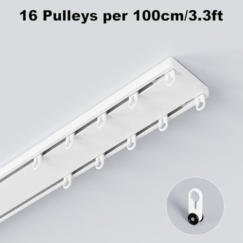 Double Row Curtain Track Ceiling Mounted, Silent Heavy Duty Curtain Track System, Sliding Rails for Curtains, Room Divider for Bedroom Living Room Hospital (Track Ships in Sections with Connectors)