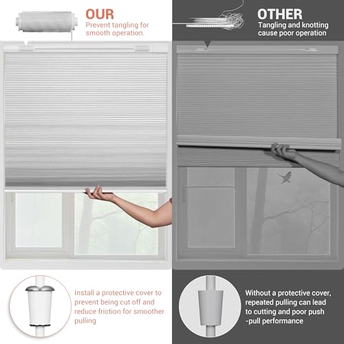 No Drill No Tools Blackout Cellular Shades Cordless Easy Install Honeycomb Blinds Thermal Insulated Noise Reduction Blinds for Indoor Windows,Blackout-White,34.5" W x 64" H