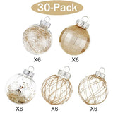 CristBest 30ct Christmas Ball Ornaments-60mm/2.36" Shatterproof Clear Plastic Xmas Balls Baubles Set with Stuffed Delicate Sparkling, Hanging Christmas Tree Decorations(Champagne Gold)