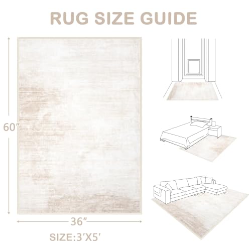 Area Rug 3x5 Washable Rug: Living Room Modern Abstract Rug Soft Non Slip Neutral Rugs Stain Resistant Small Rug Indoor Door Mat for Bedroom Kitchen Nursery Hallway Entryway Office(Beige,3'x5')
