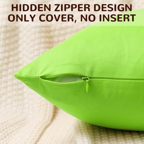 6 Pack Decorative 100% Cotton Pillow Covers Square Cushion Cover Solid DIY Throw Pillowcase for Home Bed Sofa Halloween Christmas,Light Green,6 Pack-16" x 16"/40x40cm