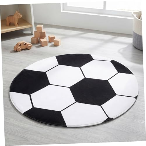 Round Soccer Rug : Soft Fuzzy Football Rug for Boys Bedroom Decor - Non-Slip Washable Kids Area Carpet / 31 Inch Small Plush Floor Mat for Playroom Nursery Dorm Cave