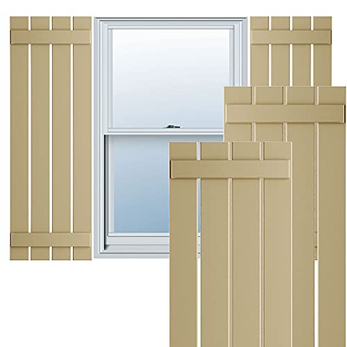23"W x 52"H True Fit PVC, Four Board Spaced Board-n-Batten Shutters, Natural Twine (Per Pair - Hardware Not Included)