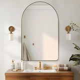 ANDY STAR Arched Mirror, 22" x 35" Gold Bathroom Mirror in Stainless Steel Metal Frame, Arch Top Rounded Corner 1" Deep Set Design Wall Mount Hangs Vertical