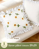 Embroidered Throw Pillow Cover, 18x18 Inch, Ruffle Daisy