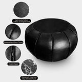 Louis Donné Round Unstuffed Faux Leather Pouf Ottoman Cover, Portable Indoor Outdoor Foot Rest Cover with Invisible Zipper, Sturdy Footstool Cushion Case for Home Patio Balcony Daily Use, Cover Only