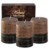 Layered Pillar Candles Set of 3, 3"x 4" Table Decor Coffee