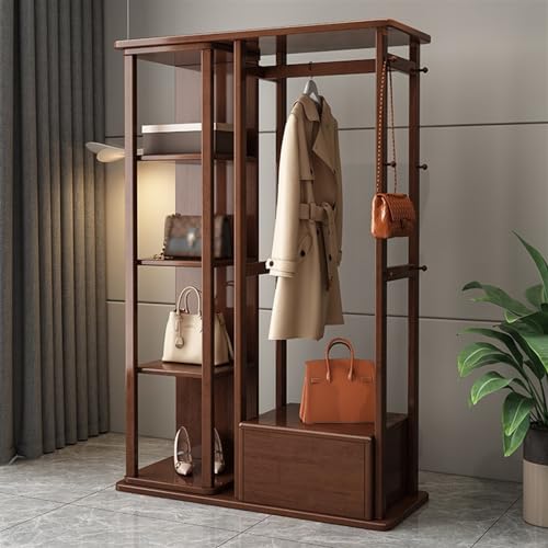 Decorative Full-Length Mirror Solid Wood Dressing Home Bedroom Floor-Standing Clothes Hanger Vertical Fitting with Integrated Coat Rack for Living Room