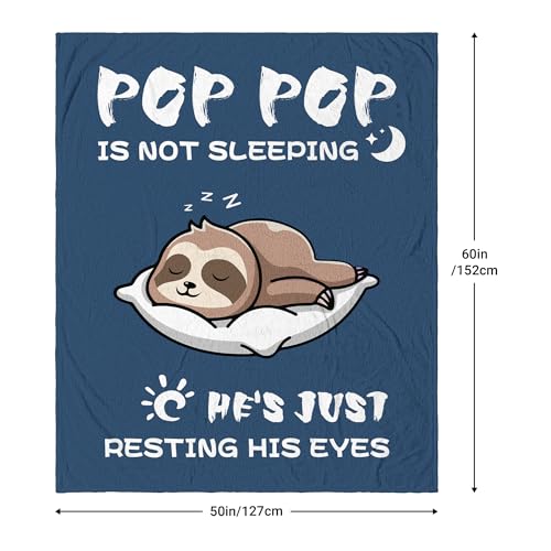 Pop Pop Birthday Gifts from Grandkids, Gifts for Pop Pop/Grandpa, Grandpa Birthday Gifts, Soft & Cozy Sloth Blanket Throw 60" X 50"