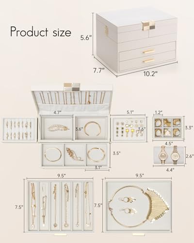 VLANDO 4 Layers Jewelry Box - Women Jewelry Box with Retractable Tray - Jewelry Organizer with D – detail view