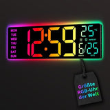 EASYERA 16.5" Large Digital Wall Clock with BT Sync, RGB Lights with 11 Scenes Mode Remote Control, Dual Alarms with Big LED Display, Auto DST, Temperature for Classroom Gaming