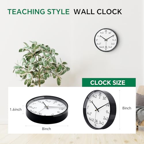 VIKMARI Glass Wall Clock 12 Inch Math Teaching Style Clock White Battery Operated Quartz Silent Non Ticking Wall Clocks for Classroom Bedroom Study Room