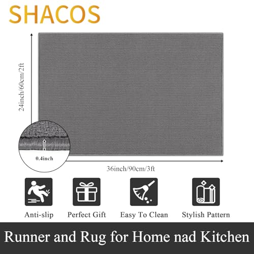 SHACOS Dirt Trapper Door Mats 24"x36" Non Slip Washable Doormats Floor Rugs and Mats for Kitchen Entryway Entry Front Back Door Bathroom, Solid Gray