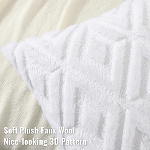 decorUhome Fall Faux Fur Pure White Throw Pillow Covers 18x18 Set of 2