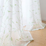 Lazzzy Embroidered Sheer Curtains Floral Leaf White Sheer Curtain for Bedroom Living Room Kitchen Rustic Voile Drapes Privacy Window Treatment Set of 2 Panels 96 Inches Long Grommet Top Green on White