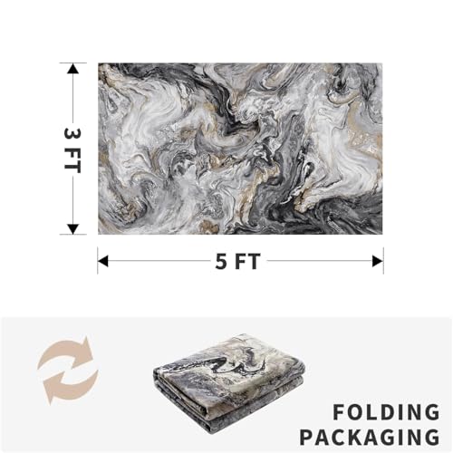 PADOOR Abstract 3'x5' Area Rug, Washable Non-Slip Low Pile, Marble Black