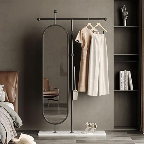 Standing Mirrors Simple Floor-Standing Coat Rack, Bedroom Home Dressing Mirror, rotatable Full-Length Mirror, Clothes Rack(Black,80cm)