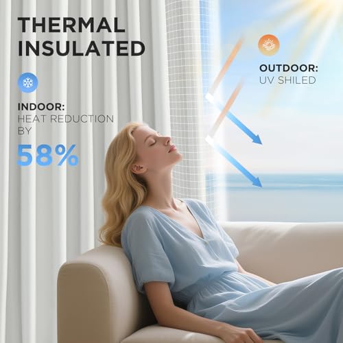 Joydeco White Blackout Curtains 96 Inches Long - 100% Blackout Curtain 2 Panel Set, Rod Pocket & Back Tabs Thermal Insulated Window Drapes for Bedroom Living Room (Pure White,52" Wx96 L)
