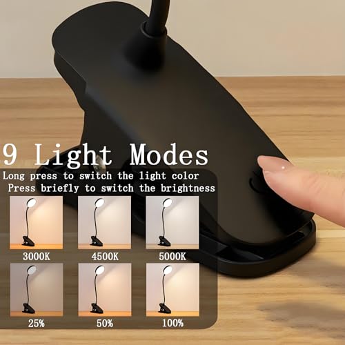 Dorm Room Essential Clip on Light, 3 Color Portable Desk Light Mini Clip Lamp, Battery Operated Small Desk Lamp with Clamp, Lightweiht Reading Lights for Books Bunk Bed Headboard Girls Guys Boys Black
