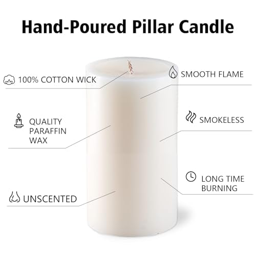 Unscented White Pillar Candles, 6 Packs, Long Clean Burning Pillar Candle for Emergency, Dripless and Smokeless Classic White Candle for Dinnig Table, Home Decor, Church, Christmas, 2.8x4 Inch