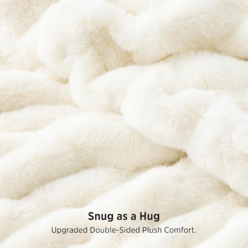 Bedsure Soft Double-Sided Faux Fur Throw Blanket, Cream, 50"x60"