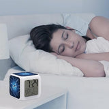 Gymnastics Blue Digital Alarm Clock for Bedroom, Cube Clocks with 7 Color Changing Night Light Battery Operated Small Alarm Clock,Bedside Wake Up Clock with Date, Temperature