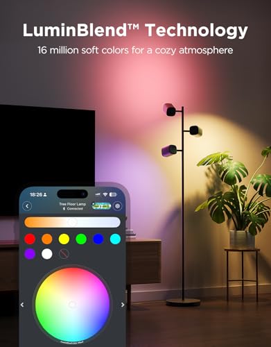 Govee Tree Floor Lamp Compatible with Matter, 3 Rotatable Lights with LuminBlend Technology, Standing Lamp with 64 Dynamic Scenes, Music Sync, Ideal Floor Lamp for Living Room, Bedroom, Office