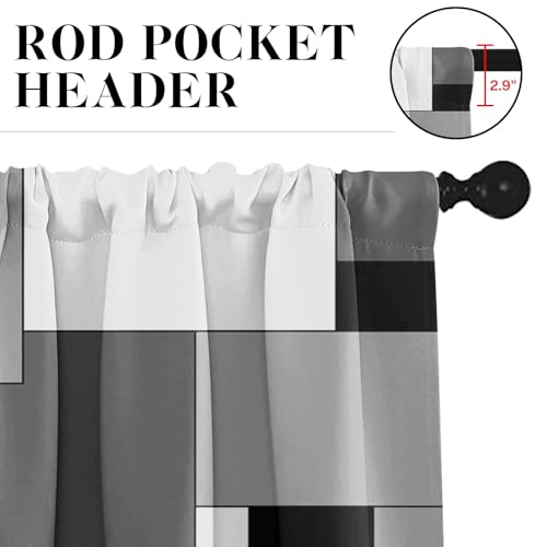 Black White Gray Kitchen Window Curtains Valance and Tier Set 36 Inch, Dark Grey Modern Geometric Rod Pocket Short Tier Curtain for Bathroom, Small Cafe Drapes for Kitchen Decor