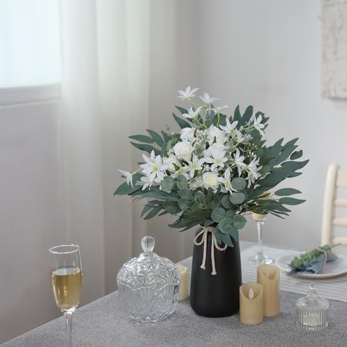 120 Pcs 4 Kinds Mixed Artificial Eucalyptus Leaves Stems Bulk Fake Silver Dollar Eucalyptus Bundle Faux Plants Greenery for DIY Bouquets Floral Arrangement Wedding Engagement Party Decor (Green)