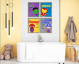 Silly Goose Gifts Superhero Bathroom Character Themed Wall Art Print Decor - Bath Accessories Funny Rules Reminders Boys Restroom Movie Video Game Pictures (Set of 4)