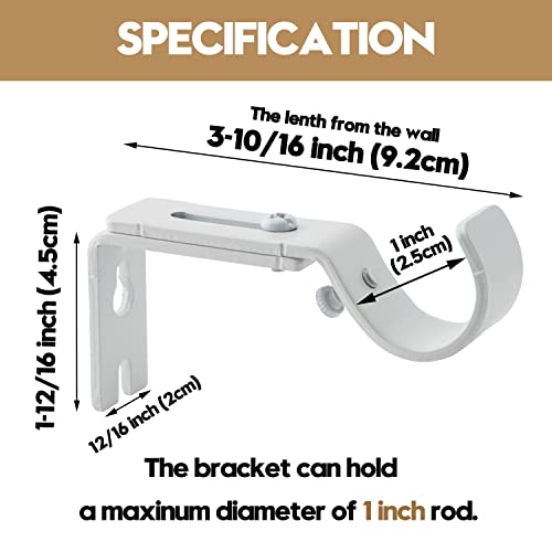 AddGrace Adjustable Curtain Rod Bracket Fits up to 1 inch Curtain Rod Sturdy Premium Brackets for Wall Set of 2 White