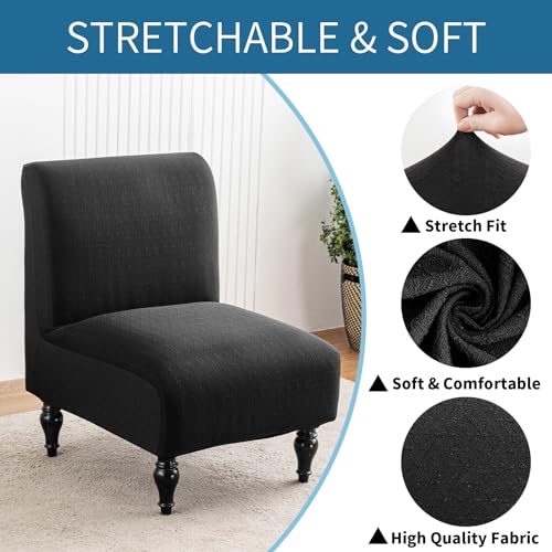 LavishCover Armless Accent Chairs Covers, Thick Armless Recliner Sofa Cover Stretchable, Removable Armless Chair Slipcover for Living Dining Room Hotel (Black, 1pc)