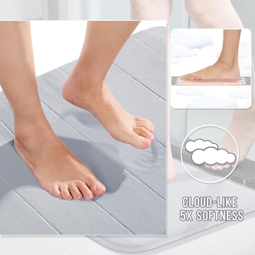 Yimobra Bathroom Runner 60"x24", Non Slip Memory Foam Bath Mat, Super Soft Water Absorbent Hallway Carpet, Machine Washable Rug for Vanity Tub Shower, Silver