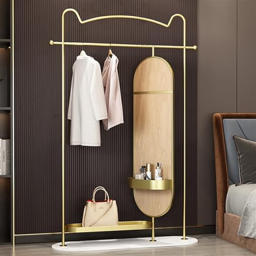 Full-Length Mirror Floor-Standing Coat Rack, Dressing Mirror Combination, Home Coat Rack, 360° Rotating Dressing Mirror, Dressing Mirror Full Length Floor Mirror (Gold 120cm)